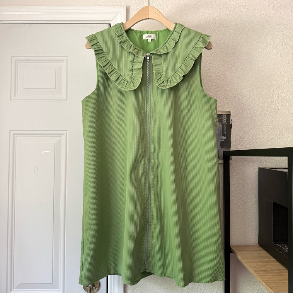 Ruffled Collar Sleeveless Mini Dress - Green